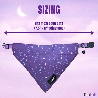 Breakaway Cat Collar with Removable Bandana – Purple Galaxy Stars – Adjustable 7.5–11" Safety Collar + Matching Scrunchie for Pet Parent – KioKatt Pawsome Pair