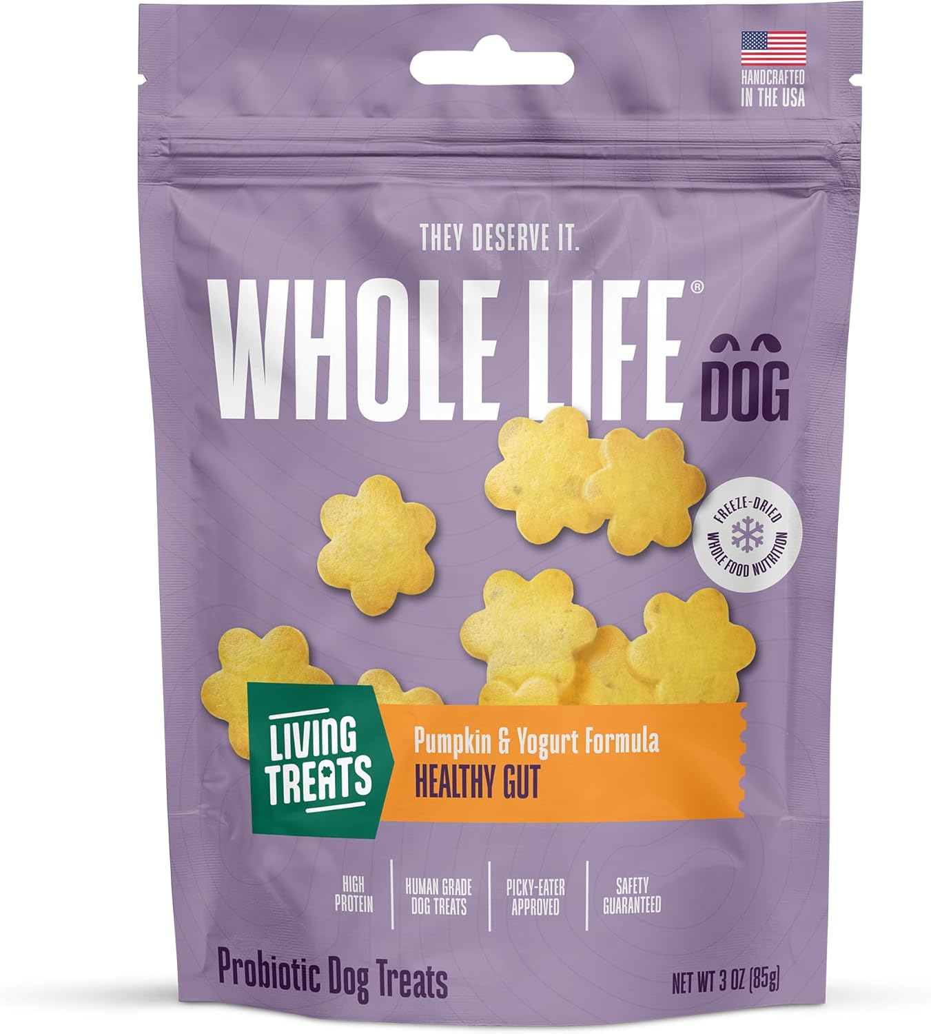 Whole Life Dog Living Treats for Dogs – Human Grade Probiotics for Digestive & Gut Health, Canine Gas, Diarrhea, Vomit & Constipation Relief - Pumpkin, 3 oz (Pack of 1)
