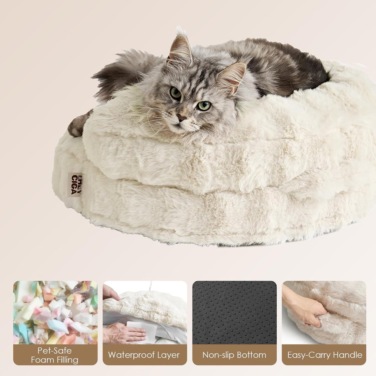 EHEYCIGA Small Dog Bed and Cat Couch for Puppy and Kitten - Fluffy Faux Rabbit Fur Pet Sofa with Washable Removable Cover, Waterproof and Non-Slip, 23 Inch Cream