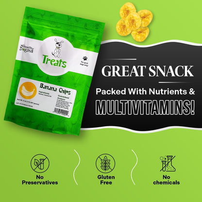 Healthy Dogma Banana Chips Treat for Dogs - All-Natural, & Clean Ingredient Snacks - Supports Digestion, Energy & Immune Health - Perfect for Training & Sensitive Stomachs, (6oz-Pack of 4)