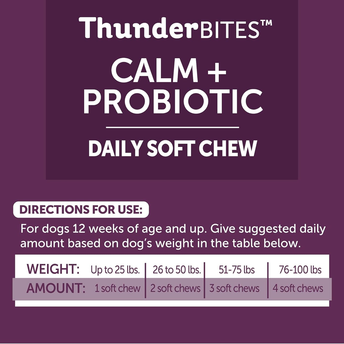 ThunderBites Calm + Probiotics for Dogs Daily Supplement Soft Chews, Supporting Dog Digestive & Gut Health with Probiotics, Prebiotics & Postbiotics + Calming Support for Daily Stressors, 90 Count