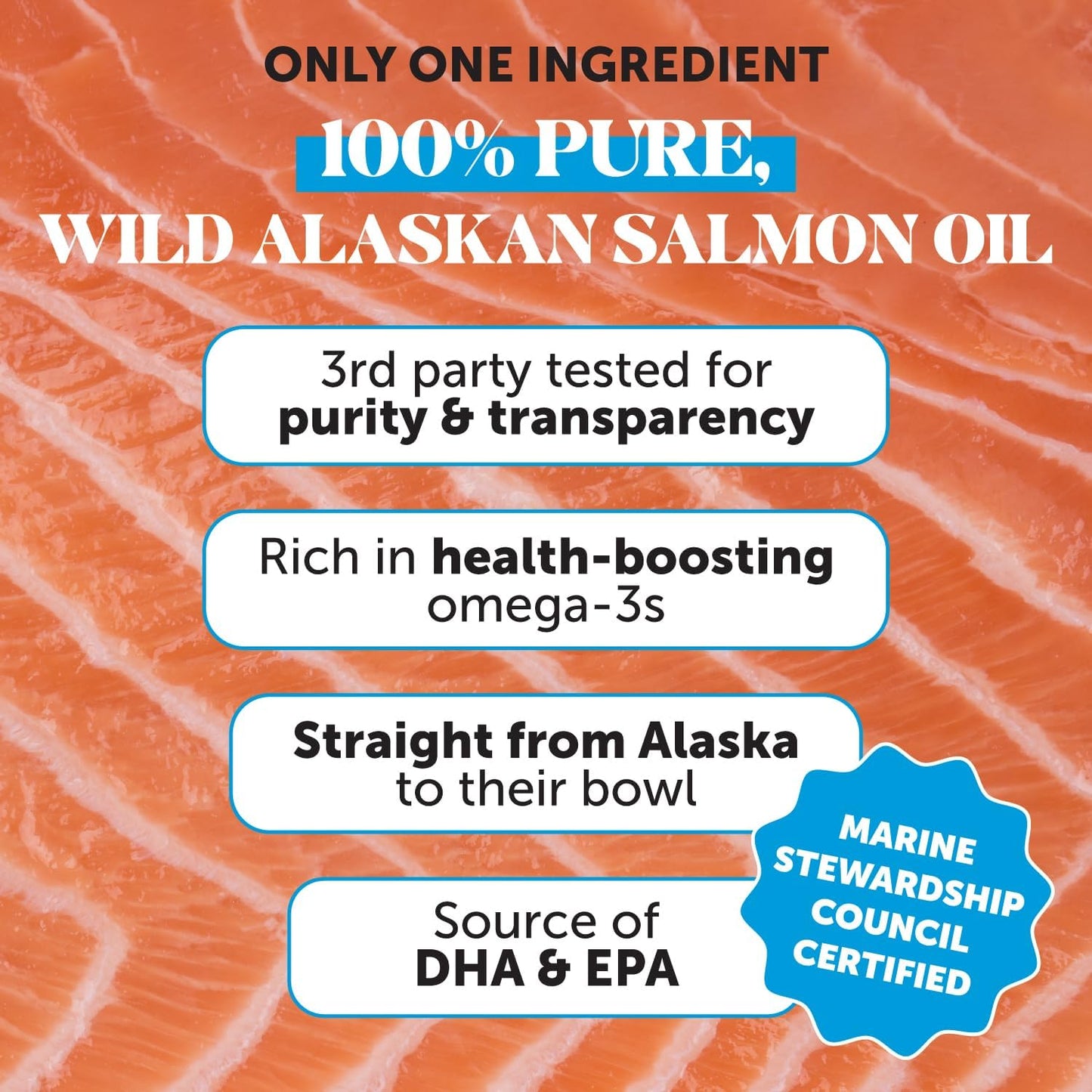 Wild Alaskan Salmon Oil, Omega-3 Fish Oil for Dogs and Cats, Fatty Acids, Salmon Oil for Dogs, Skin and Coat Health, Pure Dog Food Topper, Supports Joints, Brain & Heart Health - 16 oz