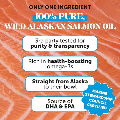 Wild Alaskan Salmon Oil, Omega-3 Fish Oil for Dogs and Cats, Fatty Acids, Salmon Oil for Dogs, Skin and Coat Health, Pure Dog Food Topper, Supports Joints, Brain & Heart Health - 16 oz