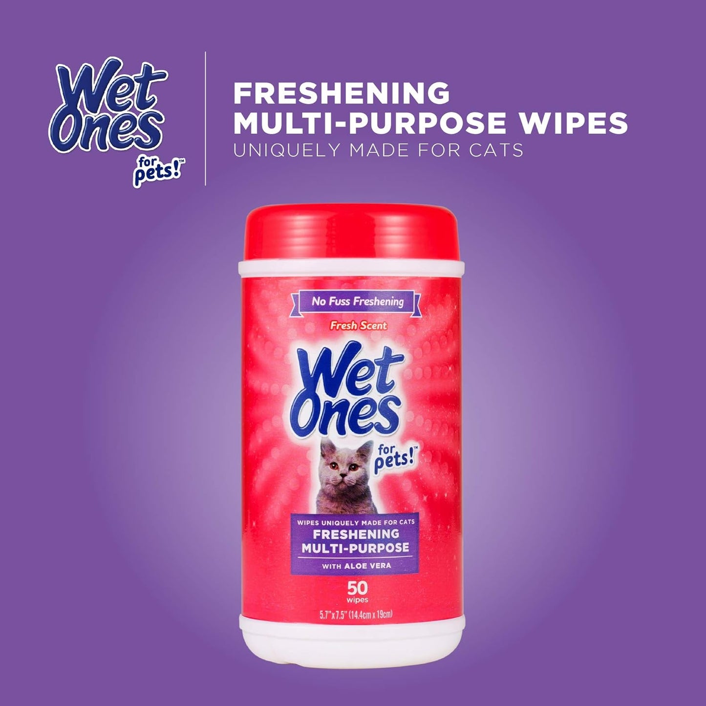 Wet Ones for Pets Freshening Multipurpose Wipes for Cats with Aloe Vera, 50 Count- 3 Pack | Easy to Use Cat Cleaning Wipes, Freshening Cat Grooming Wipes for Pet Grooming in Fresh Scent (FF12853PCS3)