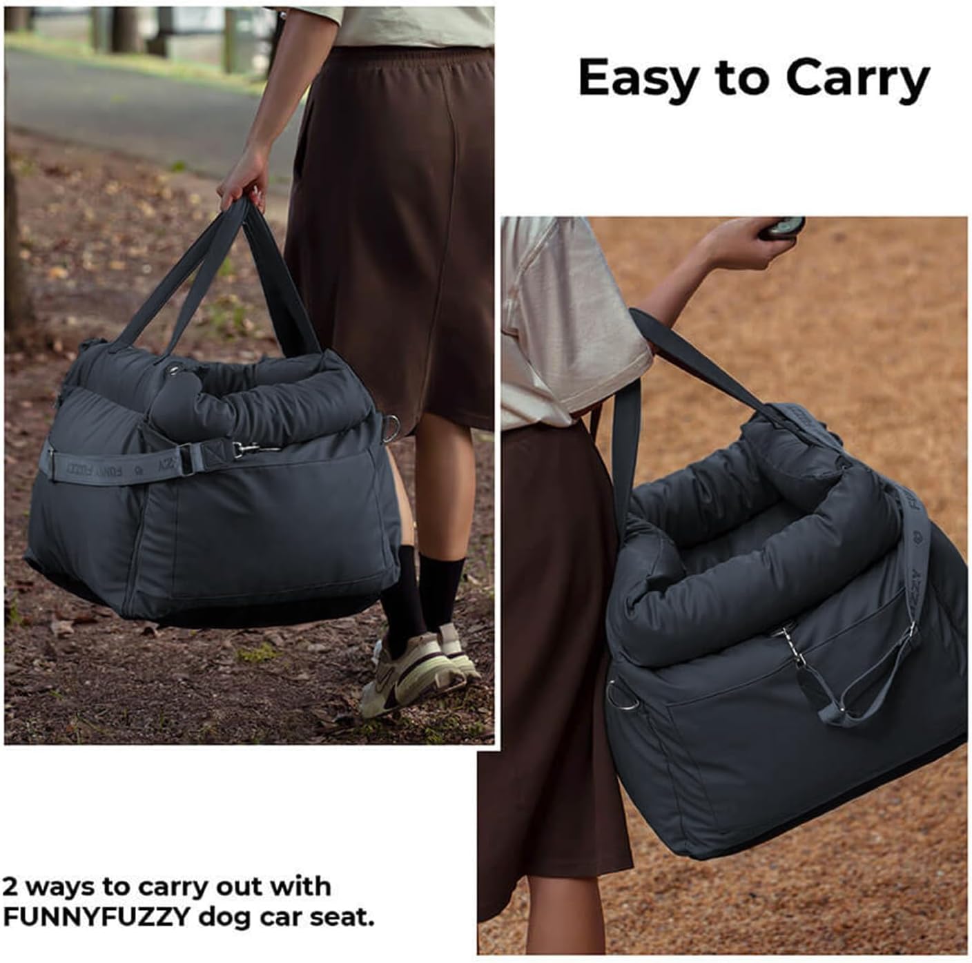 FUNNYFUZZY Leather Dog Car Seat for Small ＆ Medium Sized Dogs Up to 35lbs, Waterproof and Washable Dog Booster Seat Car Bed for Travel and Home,Portable and Safety(Blue)