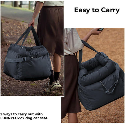 FUNNYFUZZY Leather Dog Car Seat for Small ＆ Medium Sized Dogs Up to 35lbs, Waterproof and Washable Dog Booster Seat Car Bed for Travel and Home,Portable and Safety(Blue)