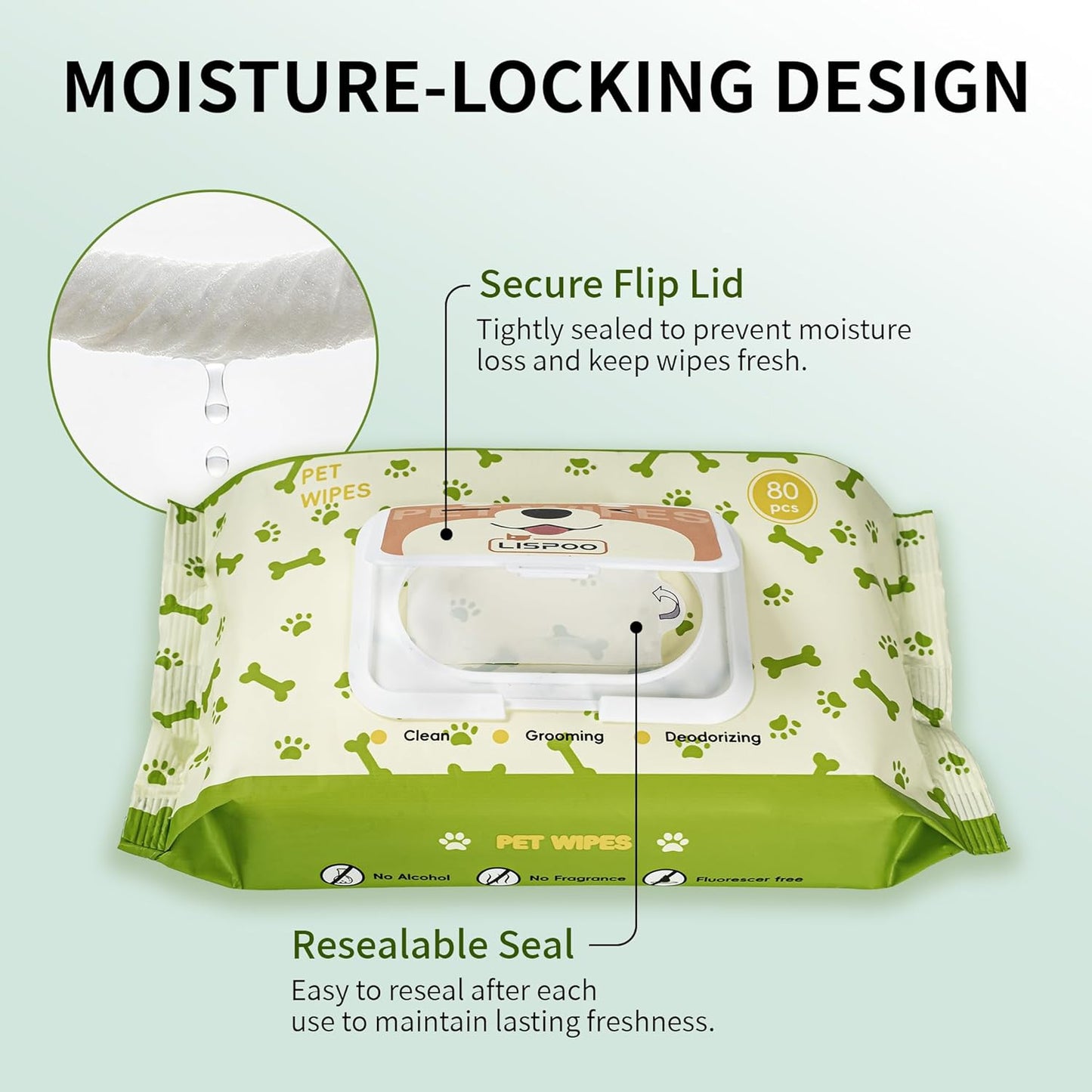 Pet Wipes for Dogs and Cats, Hypoallergenic and Unscented Grooming Wipes, Moisturizing and Deodorizing, Vet Recommended, Gentle for Paws and Body – 80 Count