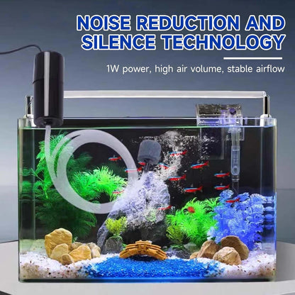 Mini Aquarium Air Pump 1W USB Fish Tank Oxygen Air Pump Portable Ultra Silent Air Aerator Pump for Up to 15Gallon Fish Tank Energy Saving Oxygen Bubbler with Air Stone and Single Outlet Silicone Tube