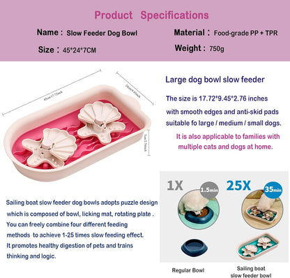 Large Slow Feeder Dog Bowls, Dog Puzzle Slow Feeder Bowls with Lick Mat and Puzzle Inserts for Large Dogs with Non-Slip Base, Removable Puzzle Inserts Easy to Clean (Pink)