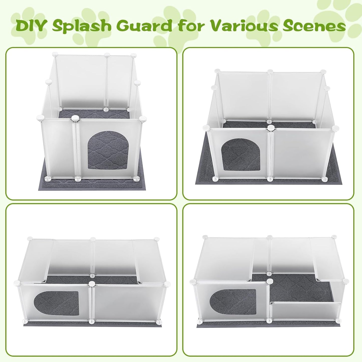 Large Cat Litter Box Cover Enclosure with Waterproof Splash Guard, Litter Mat(L33×W23), Row-Hook, DIY Shield, Safe Material, Easy Install & Clean,Privacy Screen for Most Litter Boxes,27'' × 21'' ×17''