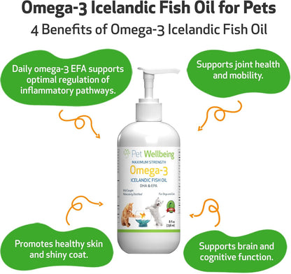 Pet Wellbeing Omega-3 Icelandic Fish Oil for Dogs - Wild-Caught, Cold-Water Fish, Healthy Skin and Coat, Joint Health and Mobility, Fatty Acids, Anchovies, Sardines - EPA, DHA - 8 fl oz (236 ml)