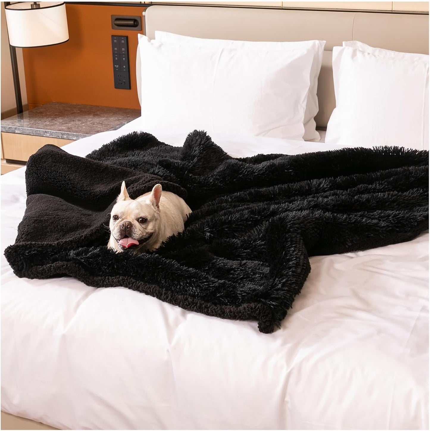 Black Fluffy Waterproof Caling Blanket for Big Dogs Fuzzy Long Faux Fur Pet Blankets for King Size Bed Covers (Black,XL-85x57in)