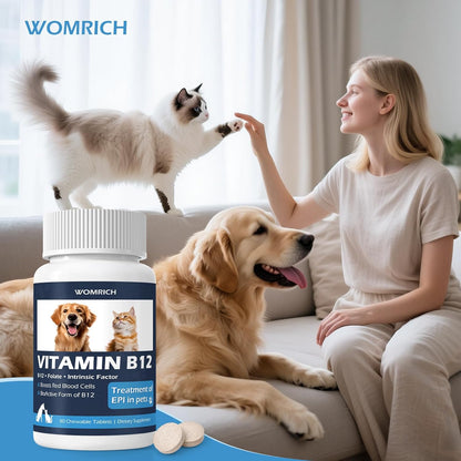 Appetite Stimulant Vitamin B12 Tablets for Cats and Dogs –| Methylcobalamin Supplement – Treatment of EPI in Pets Supports Energy, Red Blood Cell Formation, Nervous System, and Appetite – 90 Tablets