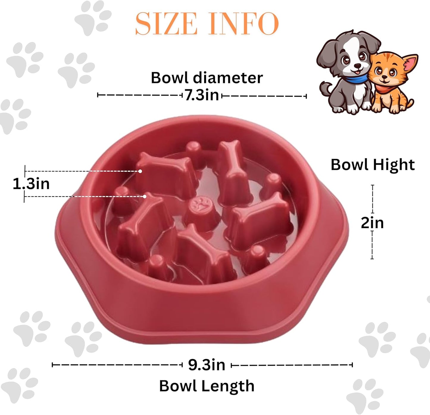 2PCS Slow Feeder Dog Food Bowl – Bowl Designed to Slow Eating, Promotes Healthy Digestion and Prevents Bloat, Ideal for Cats and Dogs (Red-Red)