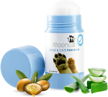 Mooncat Pet Eye Wipes and Paw Balm Bundle, 40 Count Finger Cot Tear Stain Remover, 2oz Lick Safe Natural Moisturizer for Dry Cracked Pads and Nose