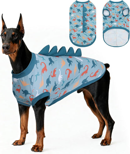 UPF 50+ Sun Protection Dog Shirt - Sleeveless Cooling Vest for Large Dogs Boy, Quick-Dry Pet T-Shirt with Funny Dinosaur Horns, UV Protective Breathable Dog Clothes U-COSBX05XL