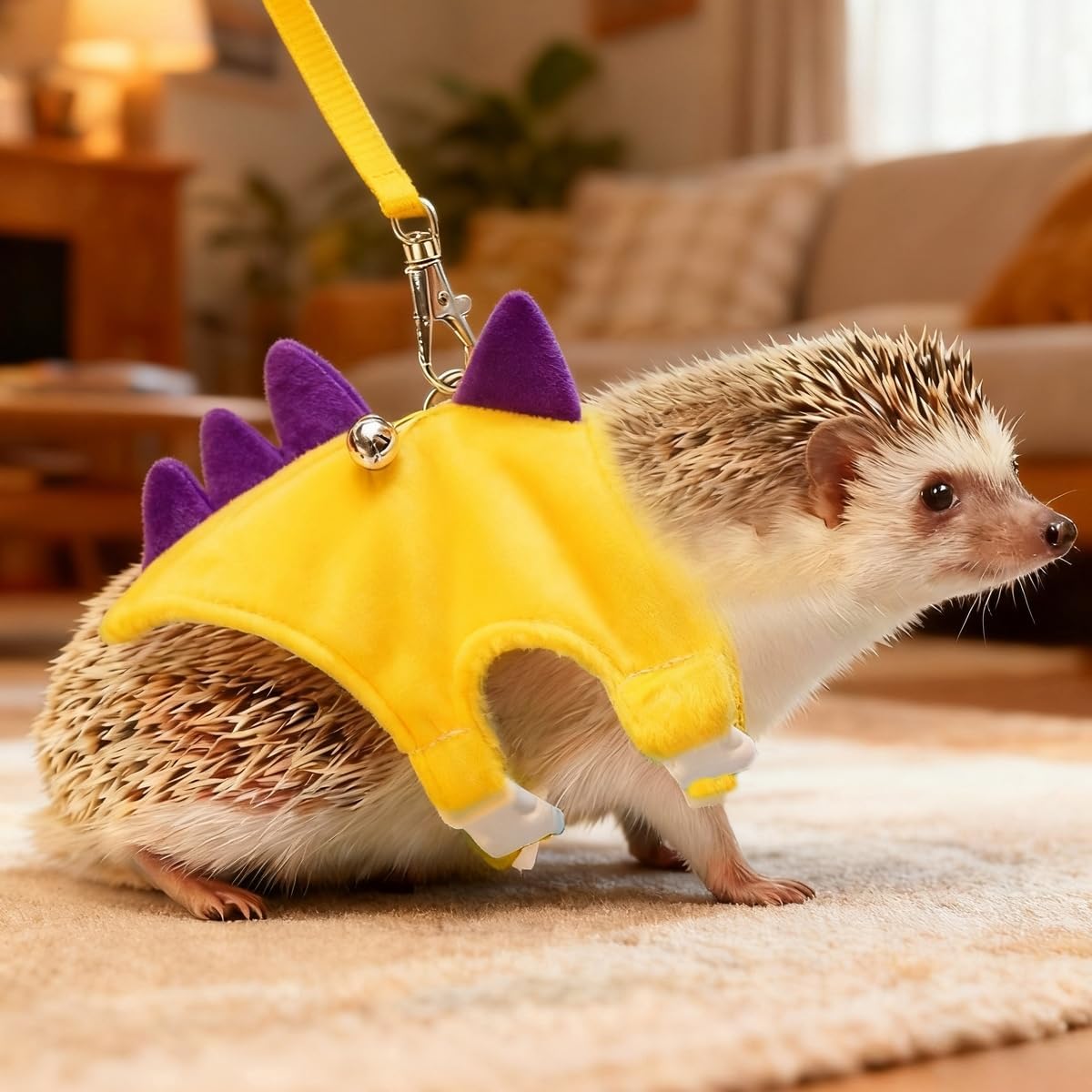 Adjustable Hedgehog Harness and Leash Set - Escape-Proof Small Animals Harness for Hedgehogs, Ferrets, Hamster - Soft, Lightweight & Comfortable (Yellow, M)