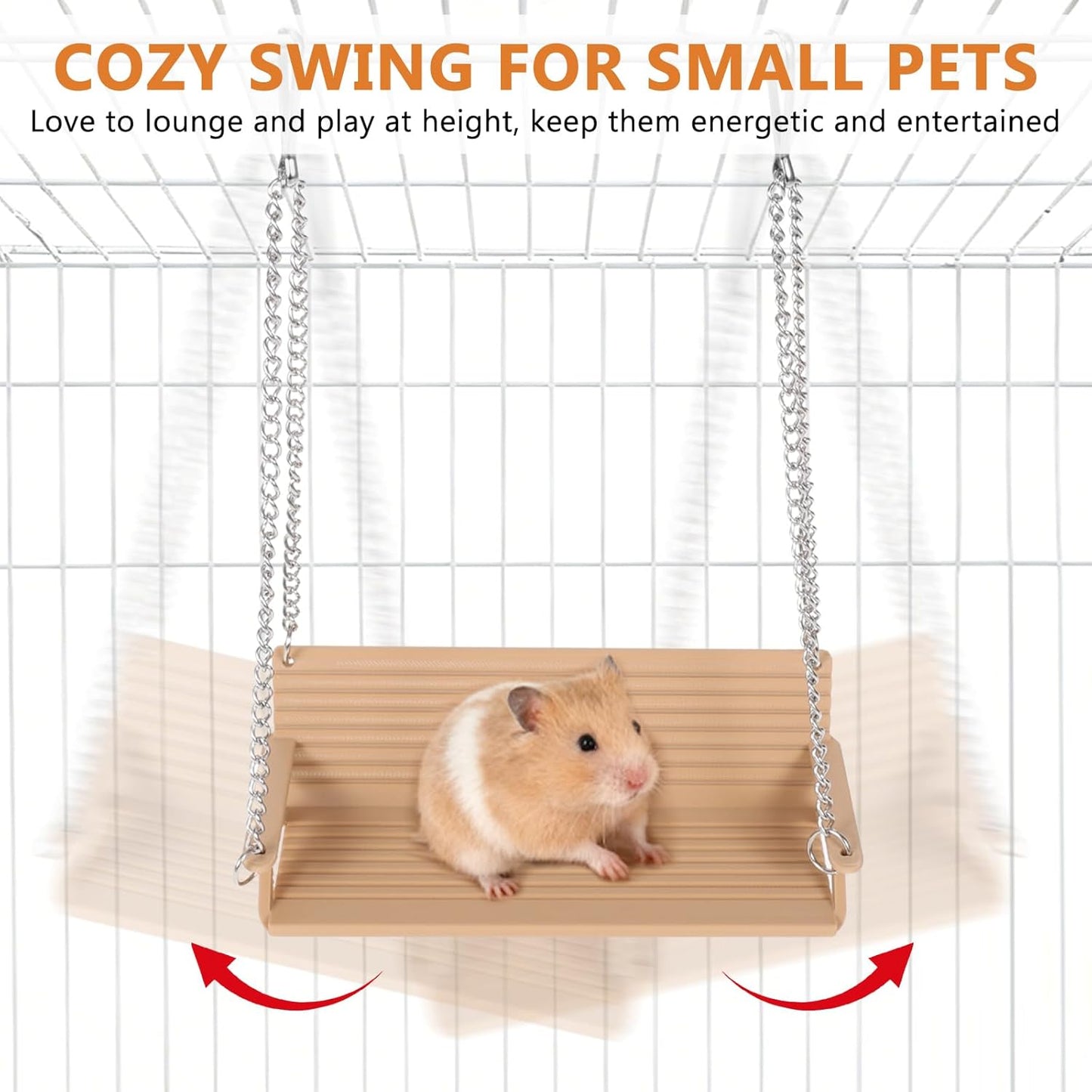 Wooden Chinchilla Hammock with Metal Hooks, Indoor Cage Bench Swing,Hanging Rest Stand & Exercise Toy, Small Animal Cage Accessories for Chinchillas, Rabbits, Guinea Pigs