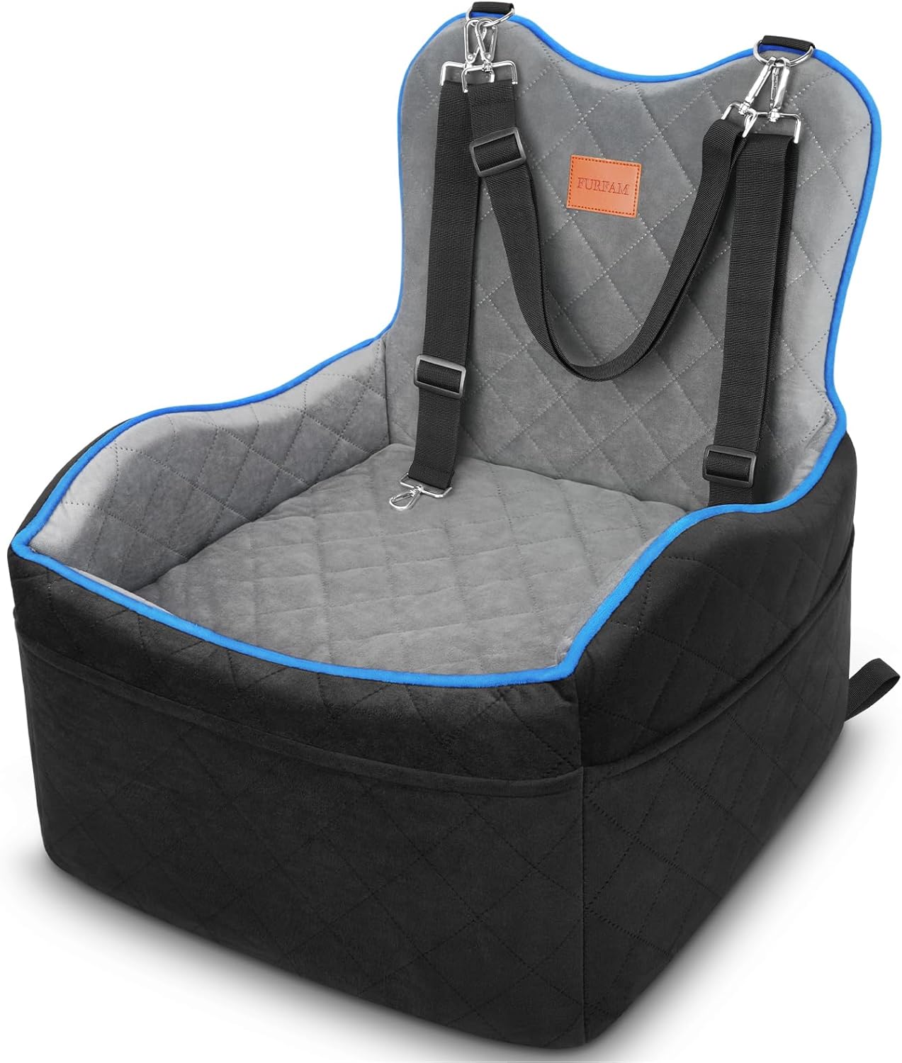 Elevated Dog Car Seat, Booster Car Seat for Small/Medium Sized Dog Fits in Front/Back Seat, 6 Inch Memory Foam, 3 Storage Pockets & 3 Safety Belts, Detachable Washable Puppy Carrier for Travel