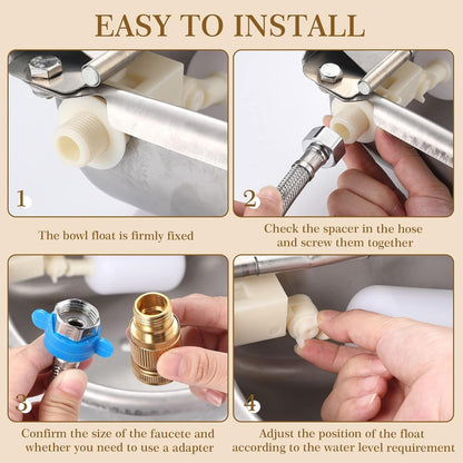 Bokon 4 Set Automatic Animal Drinking Water Trough Bowl Automatic Livestock Drinking Dispenser Stainless Steel Waterer for Horses Dogs Goat Pig with Float Pipe Connector Countersunk Bolt