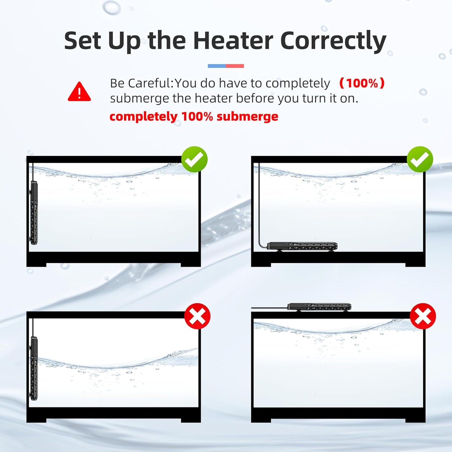Aysoner Aquarium Heater for Fish Tank: 100W Adjustable Submersible Thermostat with Off-Water Protection & UL Certified Cord for 10-20 Gallons Fish Turtle Tank Enthusiasts