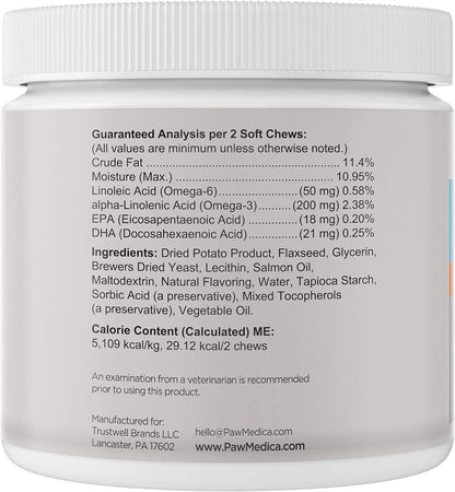 PawMedica Omega 3 for Dogs, Dog Skin and Coat Supplement with Fish Oil Love Helps with Dog Dry Skin, Omega 3 6 9 Vitamin Chews for Dog Allergies