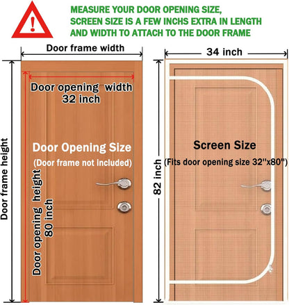 QWR Reinforced Cat Screen Door,Fits Door Opening Size 32''x 80'',Thickened Cat Proof Screen Door with Zipper Closure for Living Room,Kitchen,Bedroom.