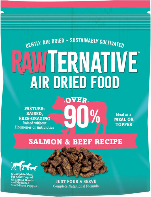RawTernative Air Dried Dog Food, High Protein, Over 90% Real Salmon & Beef + New Zealand Green Mussels, Complete Meal or Topper, Grain Free, Gluten Free, Non GMO, (3 lb Bag)