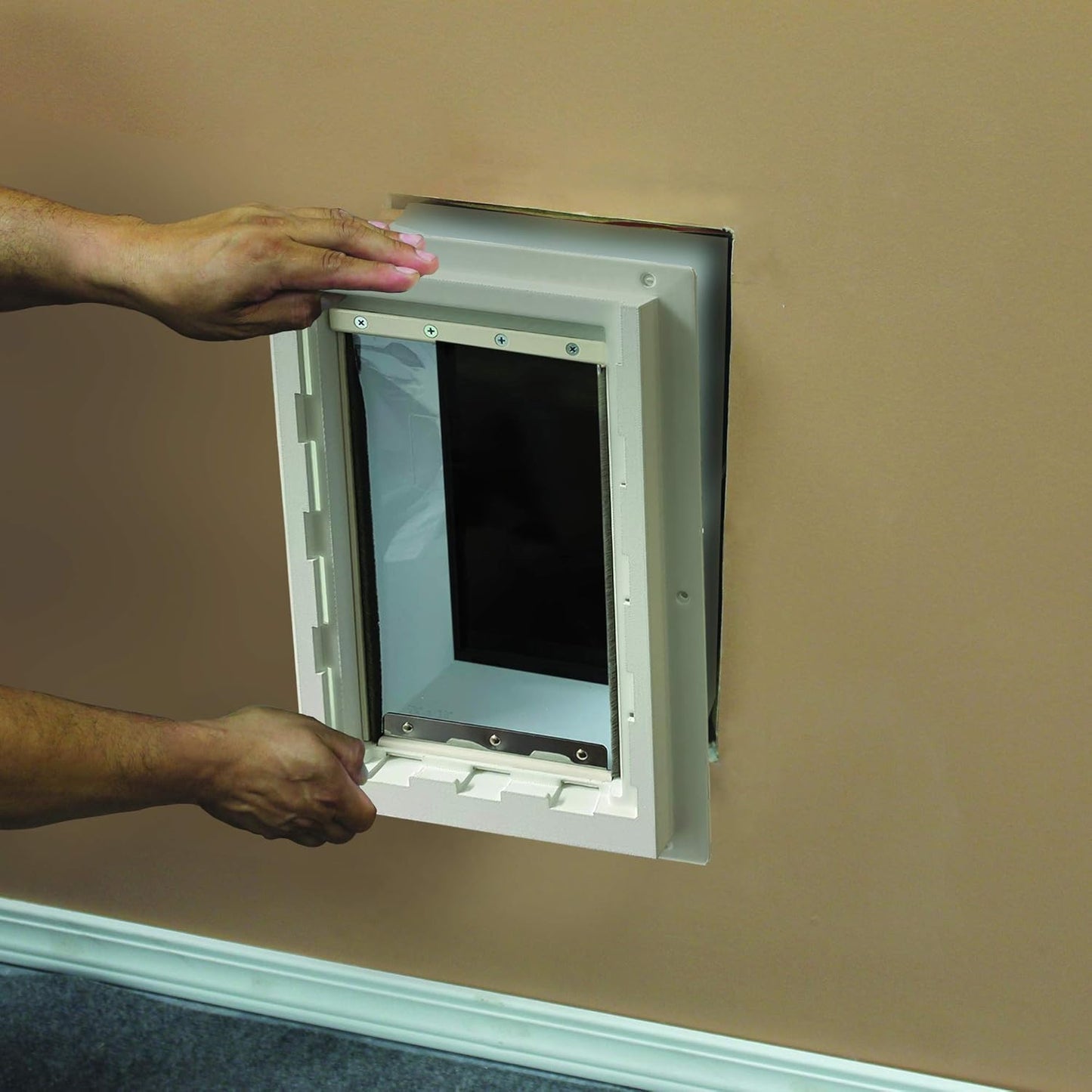 Ideal Pet Products Wall Entry Pet Door Double Flap for Walls with Built-in Telescoping Tunnel and Lock-Out Slide, Extra Large, White