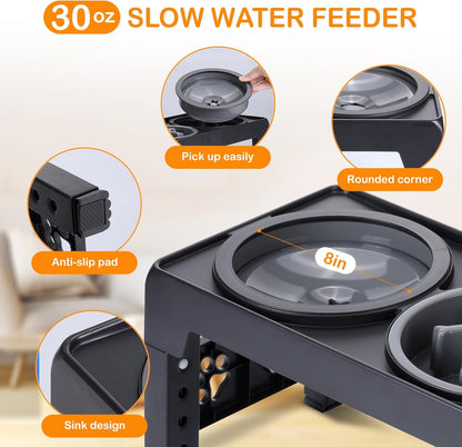 Elevated Dog Bowls, Raised Dog Bowl with 2 Stainless Steel Dog Food Bowls, Dog Bowls Stand Adjusts to 5 Heights 2.95", 8.46", 9.65", 10.82", 12.01" for Small Medium Large Dogs Cats Pets,Black