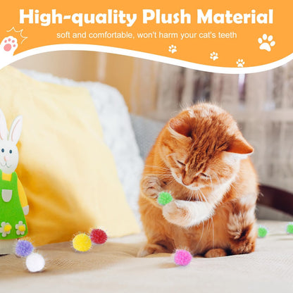 DF DUALFERV 60 Pcs Cat Pom Pom Balls, Interactive Cat Toys, Sparkle Balls for Cats, Extra Large and Fuzzy for Exercise and Entertainment, Multicolor, 1.5 Inch