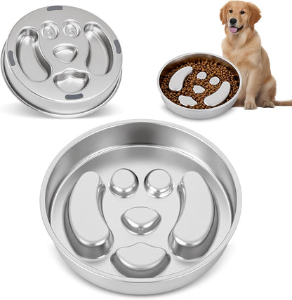 Slow Feeder Dog Bowls, Stainless Steel with Non-Slip Silicone Base Metal Bowl, 2 Cups Large Capacity Slow Feed for Small, Medium, Large Breed Dogs