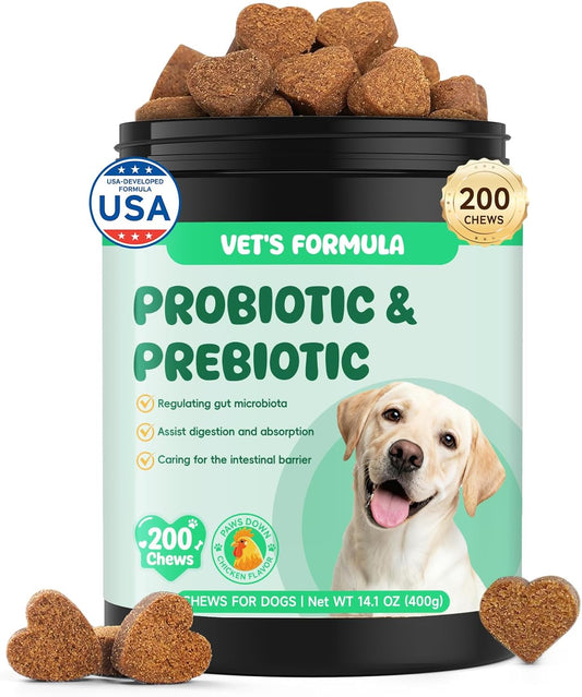200 PCS Probiotics for Dogs - Digestive Enzymes & Prebiotics for Gut Health, Probiotic Dog Chews Diarrhea Relief & Gas Treatment, Pumpkin Formula for Sensitive Stomachs & Itchy Skin Support