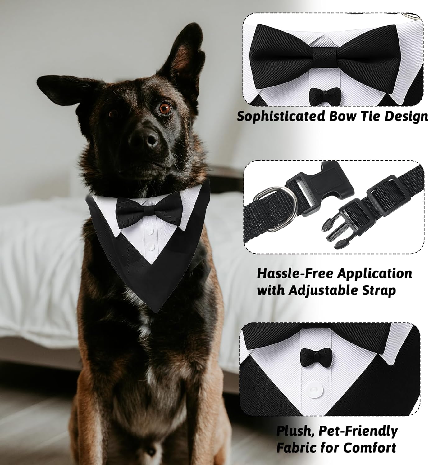 Dog Tuxedo Suit Wedding Bandana Collar with Bow Tie Adjustable Formal Suit Costume Dog Tux, Wedding Engagement Birthday Tuxedo for for Large X-Large Dogs Pets (X-Large: Neck 21"-30")