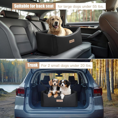 Large Leather Dog Car Seat, Cool and Refreshing Pet Booster Truck Bed with Dog Safety Belt, Waterproof Pet Travel Bed, Summer Elevated Pet Kennel, Easy Cleaning