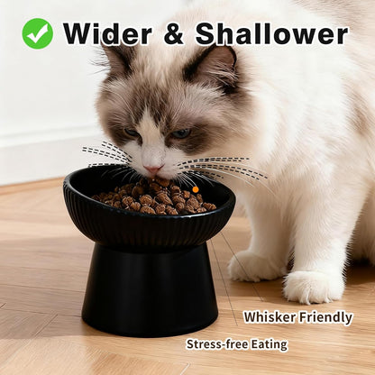 Elevated Cat Food Bowl, Ceramic Raised and Tilted Water Bowl, Whisker Fatigue Cat Bowls for Indoor Cats, Anti Vomiting and Protect Spines Pet Feeding Dishes for Kittens Small Dog, Heavy Non-Slip Base