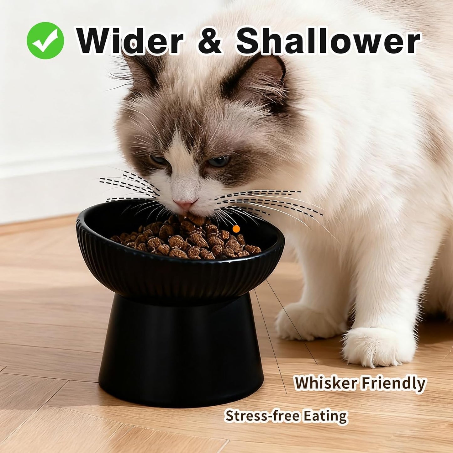 Elevated Cat Food Bowl, Ceramic Raised and Tilted Water Bowl, Whisker Fatigue Cat Bowls for Indoor Cats, Anti Vomiting and Protect Spines Pet Feeding Dishes for Kittens Small Dog, Heavy Non-Slip Base