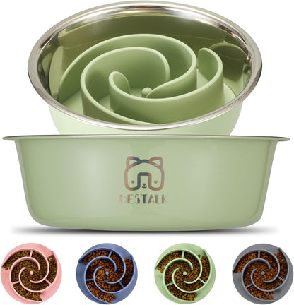 2-in-1 Metal Slow Feeder Dog Bowl, Bestalk Stainless Steel Dog Bowls with Silicone Slow Feeder Insert, Food Grade 304 Water Food Bowl with Anti-Slip Base for Small, Medium, Large Dogs