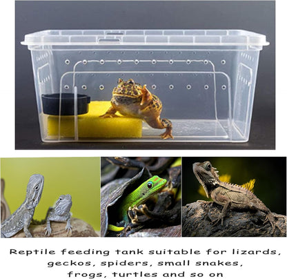 Hamiledyi 2PCS Reptile Feeding Box Snake Breeding Box Transparent Cage and Reptile Bark Bedding Tortoise Habitat Substrate Natural Terrarium Bark for Snake Spiders Bearded Dragons Hermit Crabs Geckos