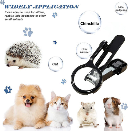 Guinea Pig Nail Clippers with Magnifying Glass Stainless Steel Claw Toenail Trimmer for Small Animal Hedgehog Rabbit Hamster Ferret Hamsters Chinchilla Sugar Glider Pet Grooming Supplies (Black)