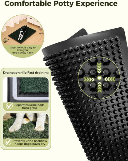 Dog Grass Pad with Tray, 35"x23" Grass Pad for Dogs Potty with 2pcs Artificial Grass, Indoor Dog Litter Box for Balcony Apartment, Realistic, Washable, Less Odor