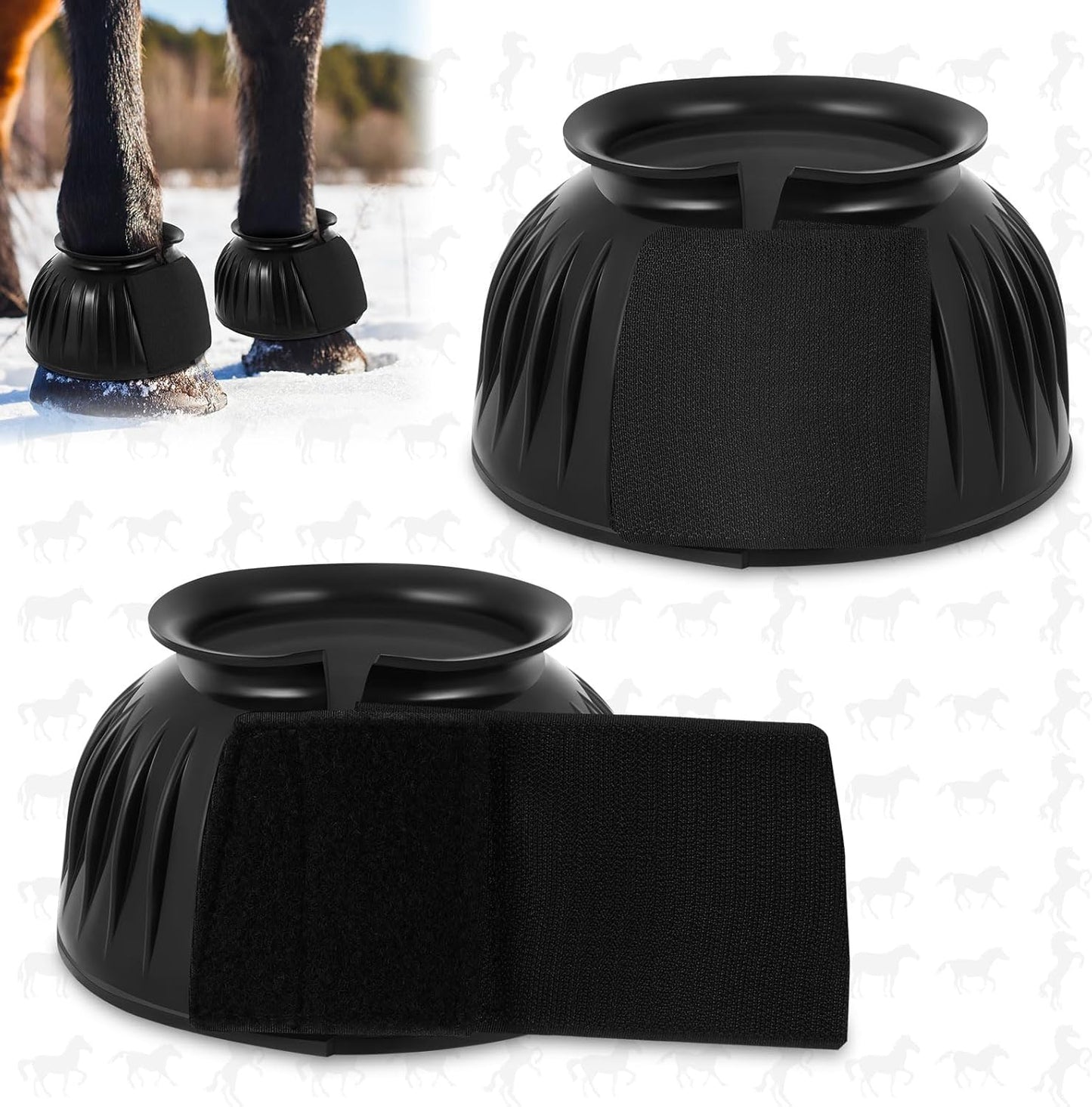 Abbylike Bell Boots for Horses 1 Pair/2 Pair Available, Protect Against Hoof Impact Trauma, Rubber Bell Boots Horse Care for Turnout, No Rub Design Wrap Hook and Loop