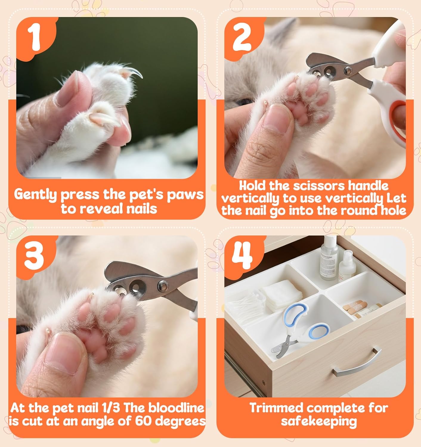 2Pcs Pet Nail Clippers, 2Pcs Kitten Nail Clipper with Guard for Cats Dogs Small Animal Claws Trimmer Ideal for Bearded Dragon Cats Rabbit, Non-slip Handle & Stainless Steel Blades, Safe & Easy to Use