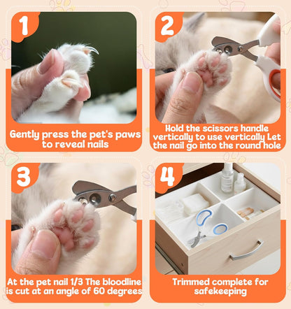 2Pcs Pet Nail Clippers, 2Pcs Kitten Nail Clipper with Guard for Cats Dogs Small Animal Claws Trimmer Ideal for Bearded Dragon Cats Rabbit, Non-slip Handle & Stainless Steel Blades, Safe & Easy to Use