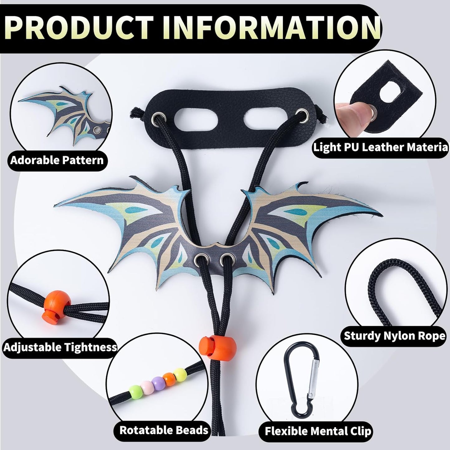 COMSUN 2 Pack Bearded Dragon Lizard Harness Leash Set, Adjustable Reptile Lizard Leashes with Colorful Soft Leather Dinosaur Wing for Geckos, Chameleon, Lizards