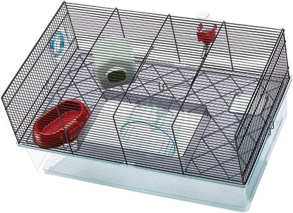 Ferplast Favola Hamster Cage Includes Free Water Bottle, Exercise Wheel, Food Dish & Hamster Hide-Out Large Hamster Cage Measures 23.6L x 14.4W x 11.8H-Inches