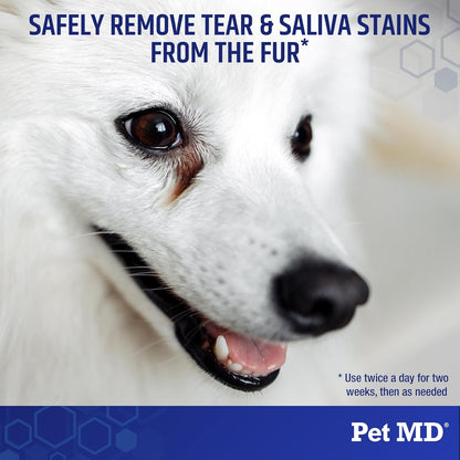 Pet MD Dog Tear Stain Remover Wipes - Cat and Dog Eye Wipes for Discharge and Crust - Pet Eye Wipes for Dogs - 60 ct