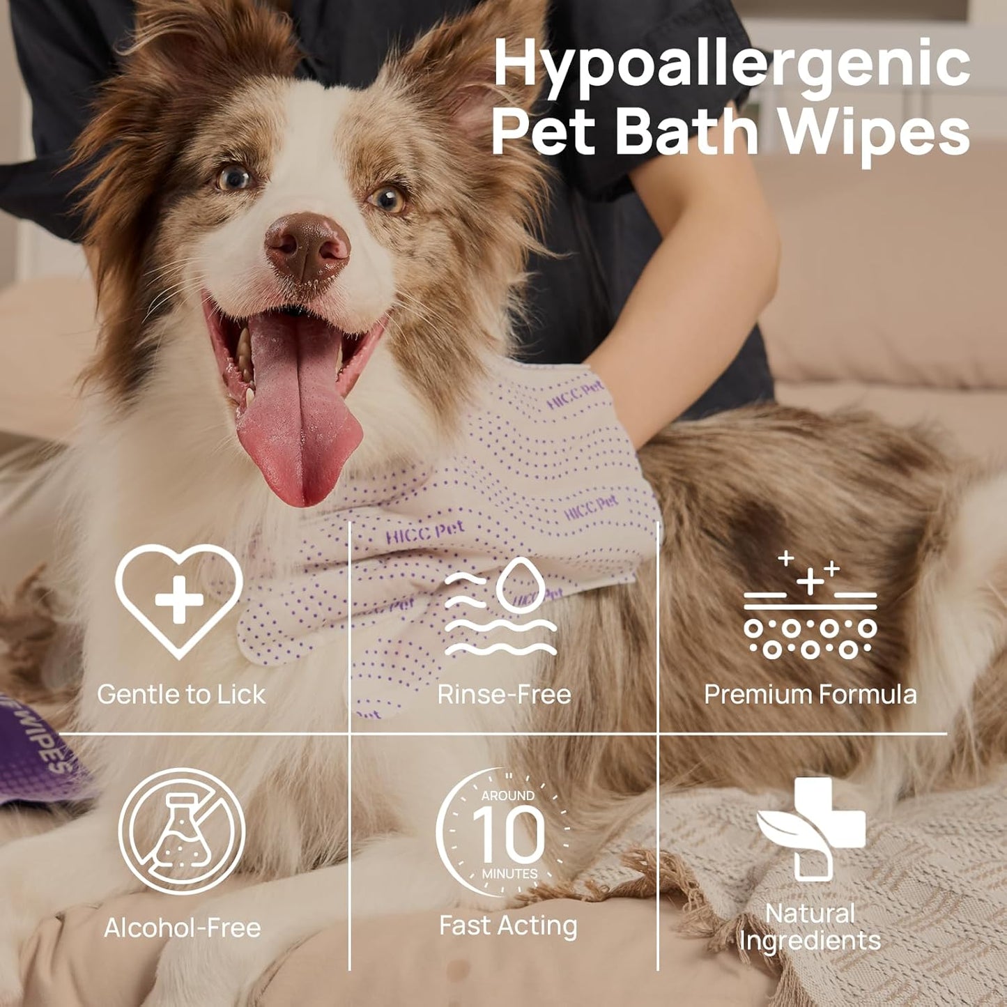 HICC PET Glove Wipes Pro Series for Dogs & Cats, Extra Thick Dual-Textured Grooming Wipes, Rinse-Free Shampoo Mittens for Quick Cleaning & Deodorizing, Perfect Between Baths, Travel