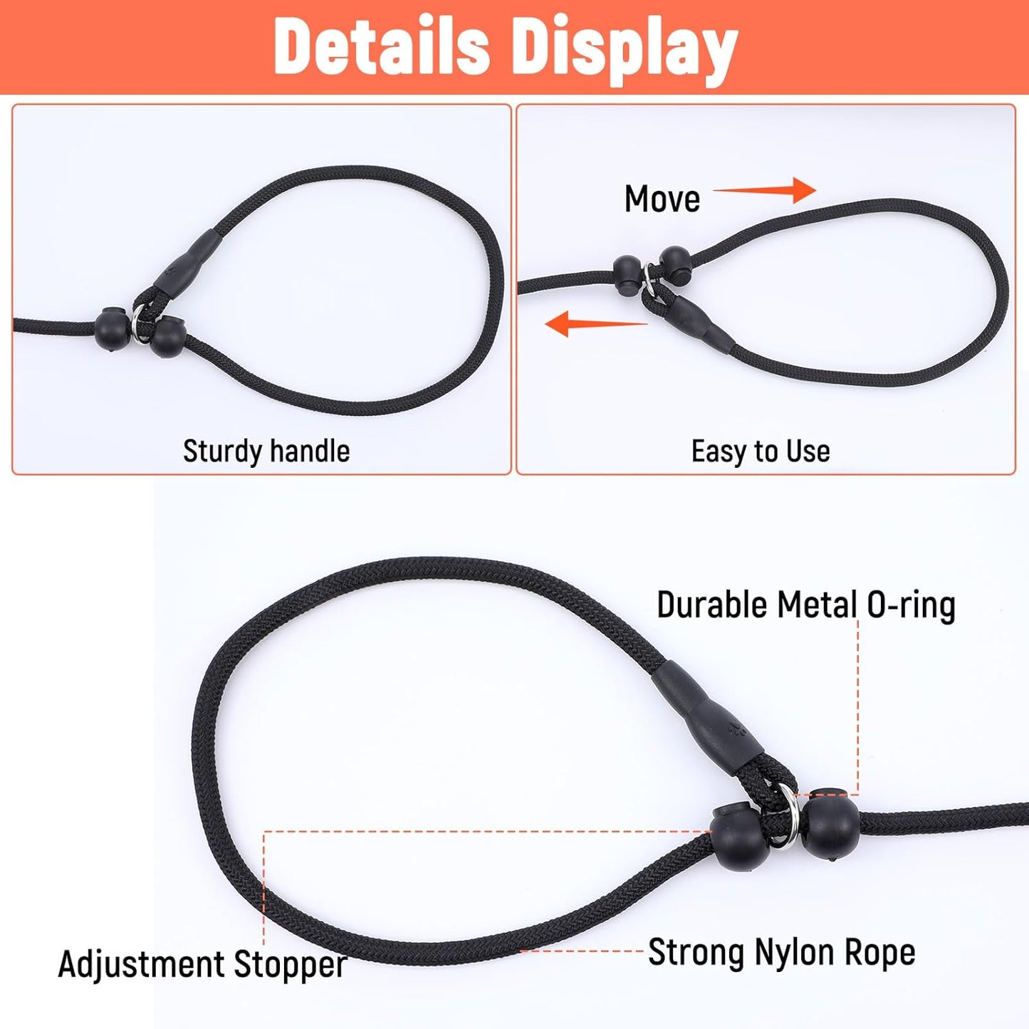 78 Inch Slip Lead Heavy Duty Dog Leash - No Pull Training Leash - Nylon Dog Slip Lead with Adjustable Loop for Small Medium Dogs