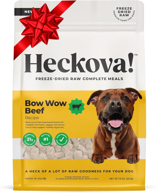 Bow Wow Beef - Freeze Dried Raw Dog Food, Complete Meal & Topper, Beef Liver and Kidney Bites for Training - High Protein (21g Per Cup) - Best Dog Stocking Stuffers, Made in The USA, 8oz Bag